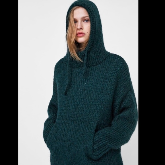 Zara Sweaters - Zara Knit Wool Mohair Green Oversized Hoodie